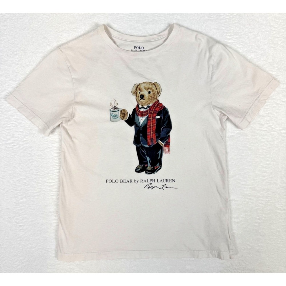 Polo Ralph Lauren Tee Holiday Bear Hot Cocoa T Shirt Youth Medium 10-12